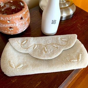 Vintage Ivory Beaded Evening Clutch Bag